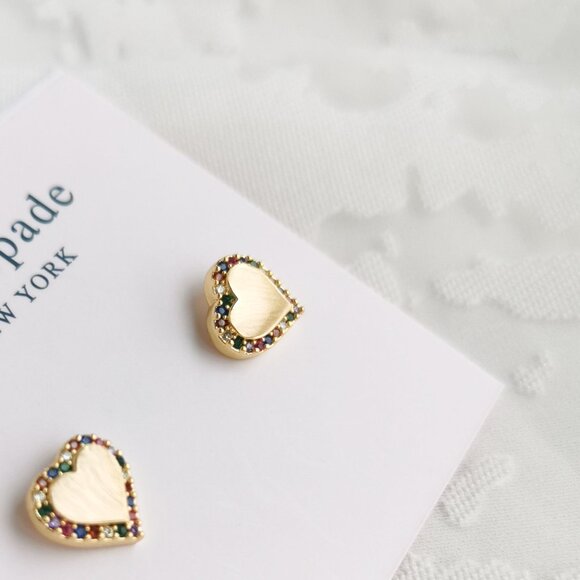 Kate Spade Take Heart Gold Stud Earrings Multi Color - Picture 3 of 4